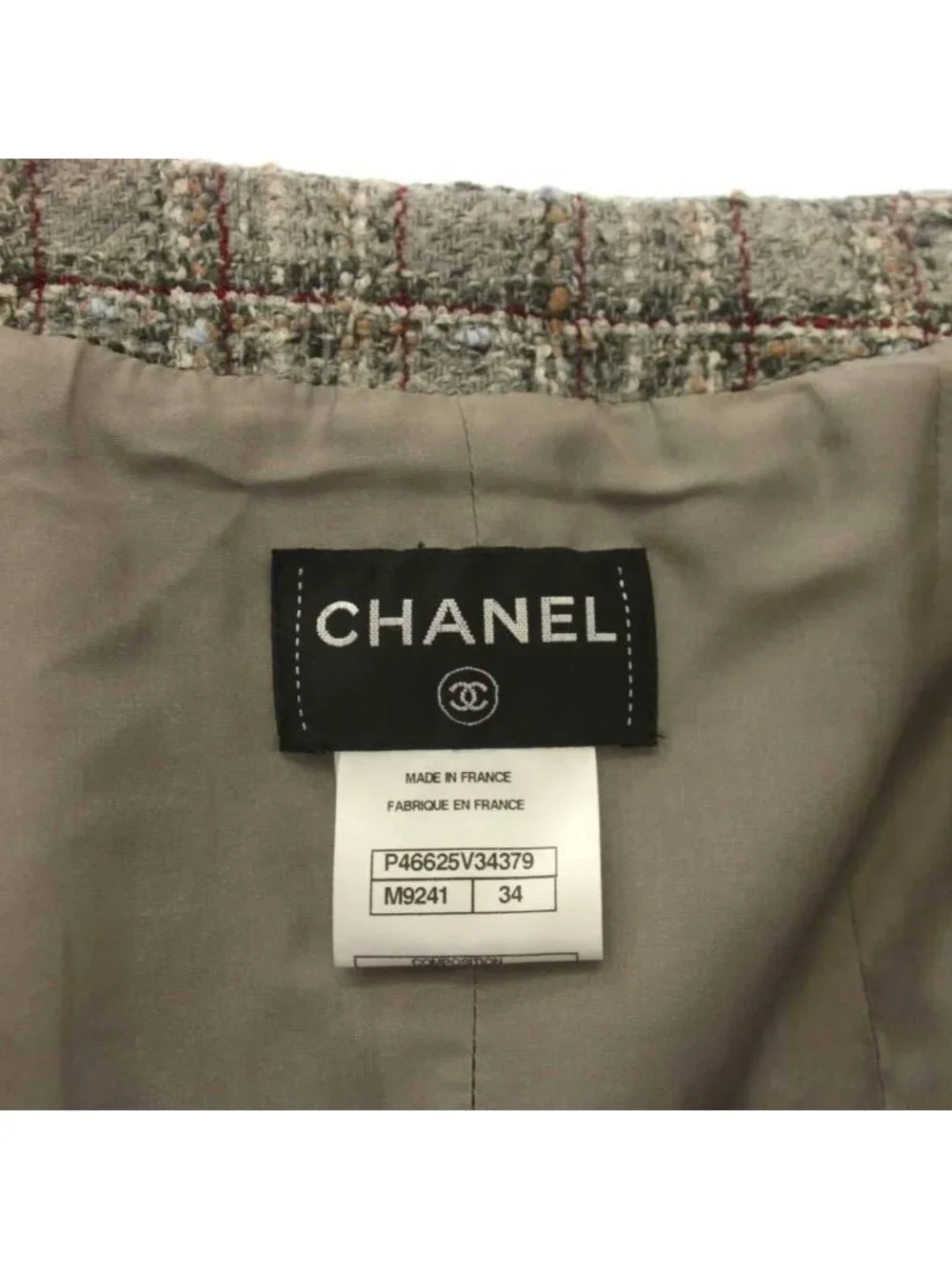 Chanel Coat Long Tweed CC Logo Coco Button 34 Gray KH